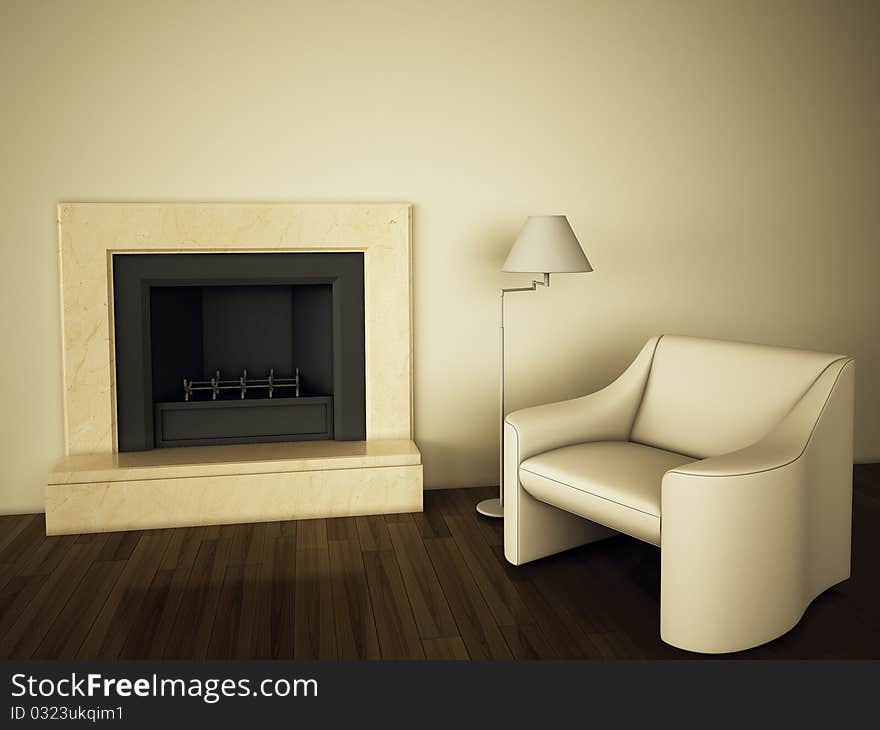 Modern comfortable interior, 3d image.