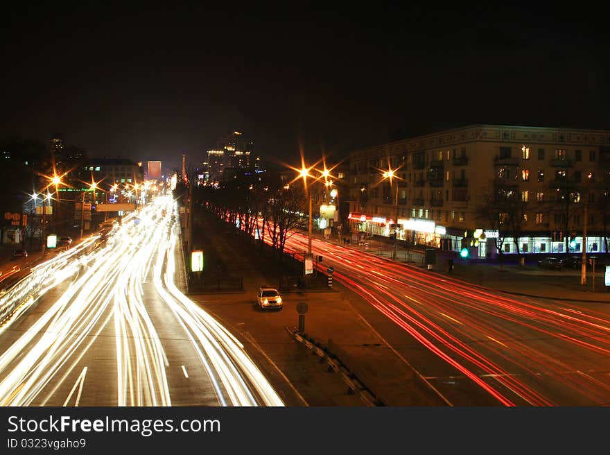 Night movement of cars on a city. Night movement of cars on a city