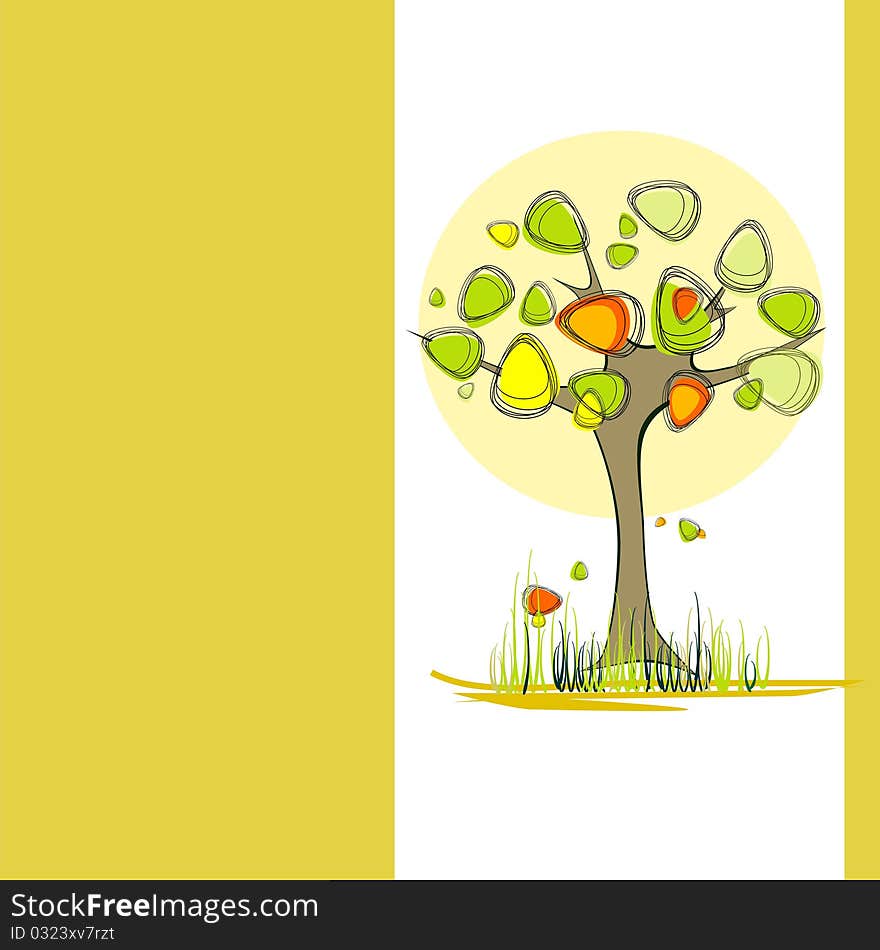 Autumn background with tree. Vector illustration