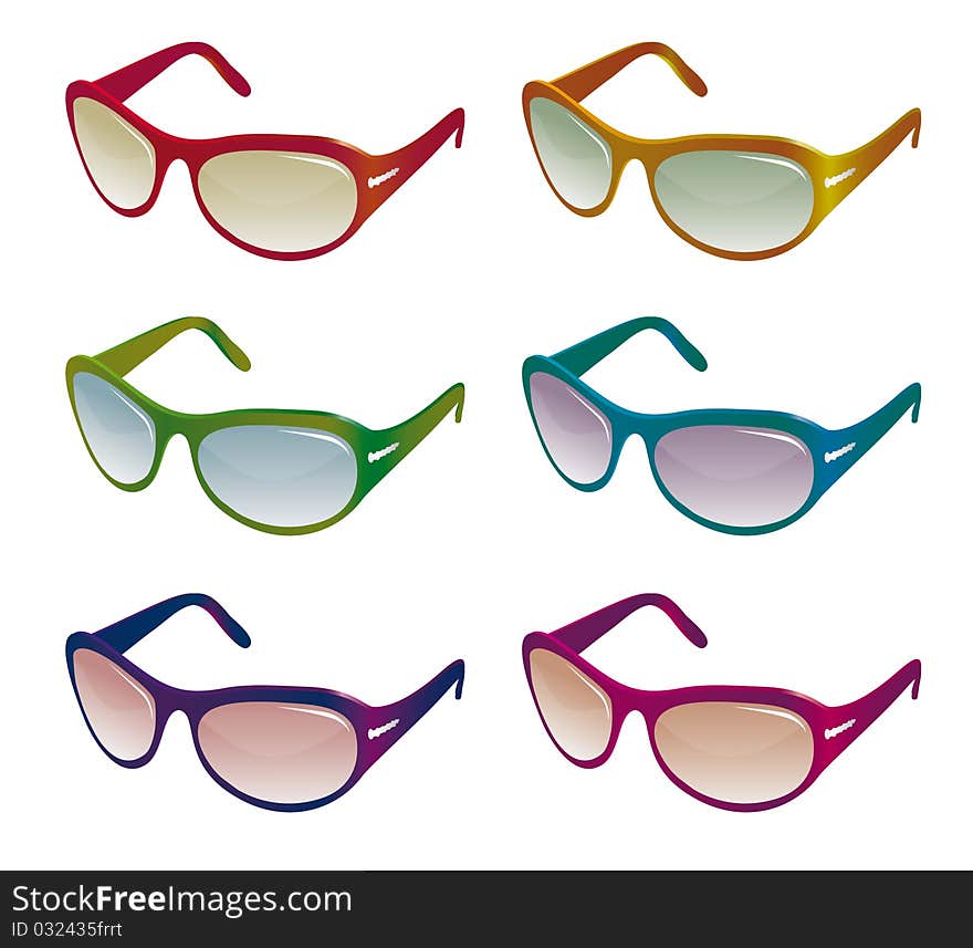 A collection of colorful sunglasses. A collection of colorful sunglasses