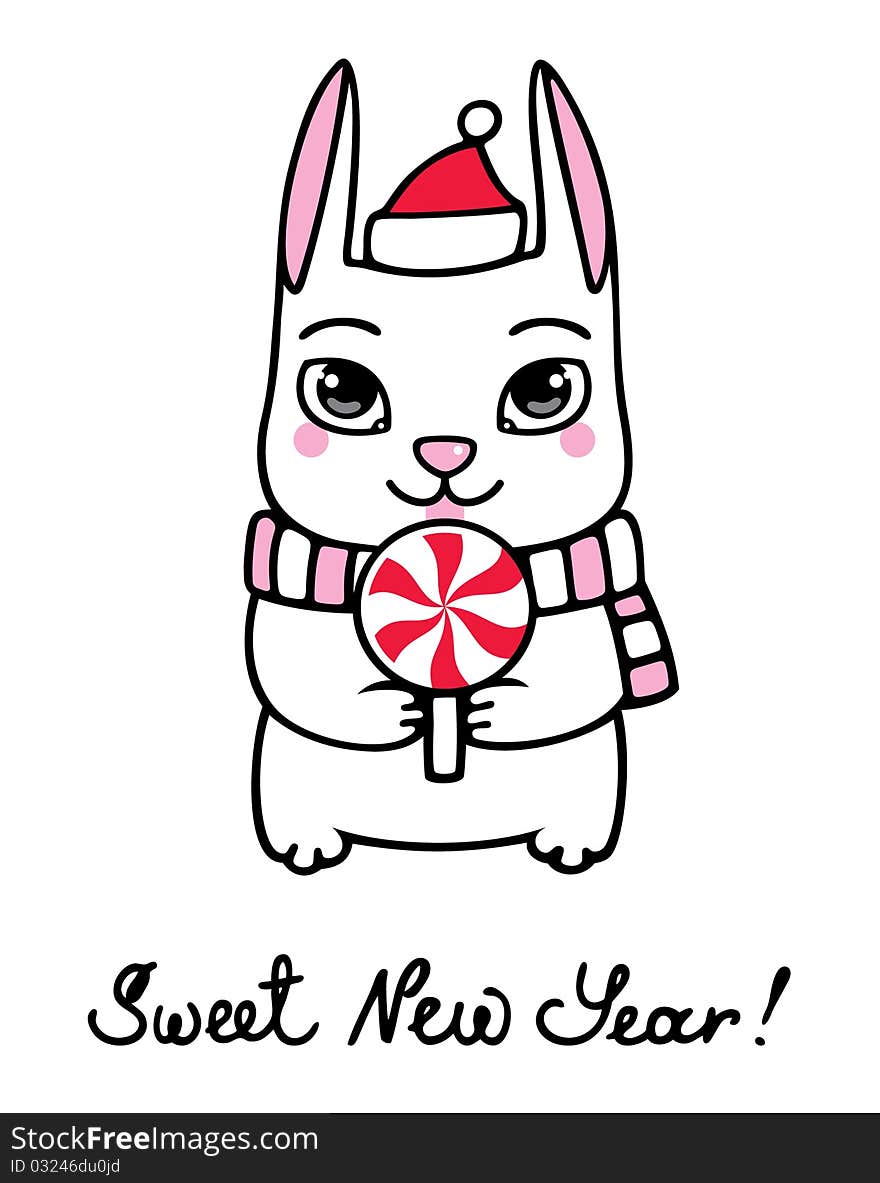 Cute white rabbit with lollipop. Cute white rabbit with lollipop