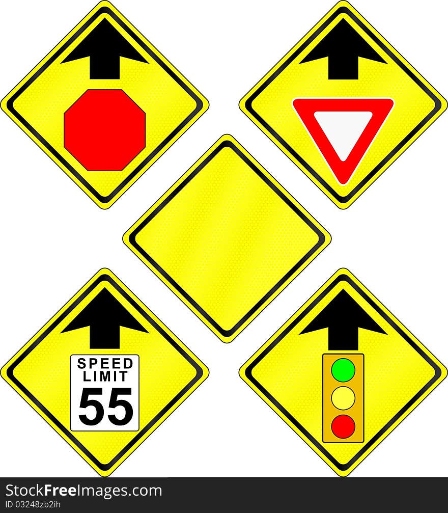 Vector Illustration of Assorted Road Warning Signs Isolated on White. Vector Illustration of Assorted Road Warning Signs Isolated on White