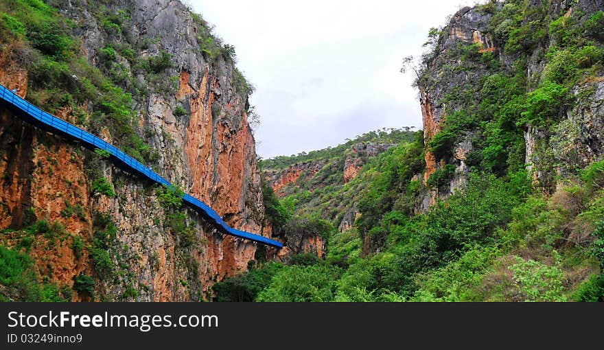 Scenery Yunnan China ,Mountains and Suspension bridge