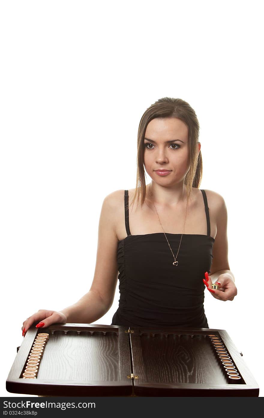 Woman play backgammon