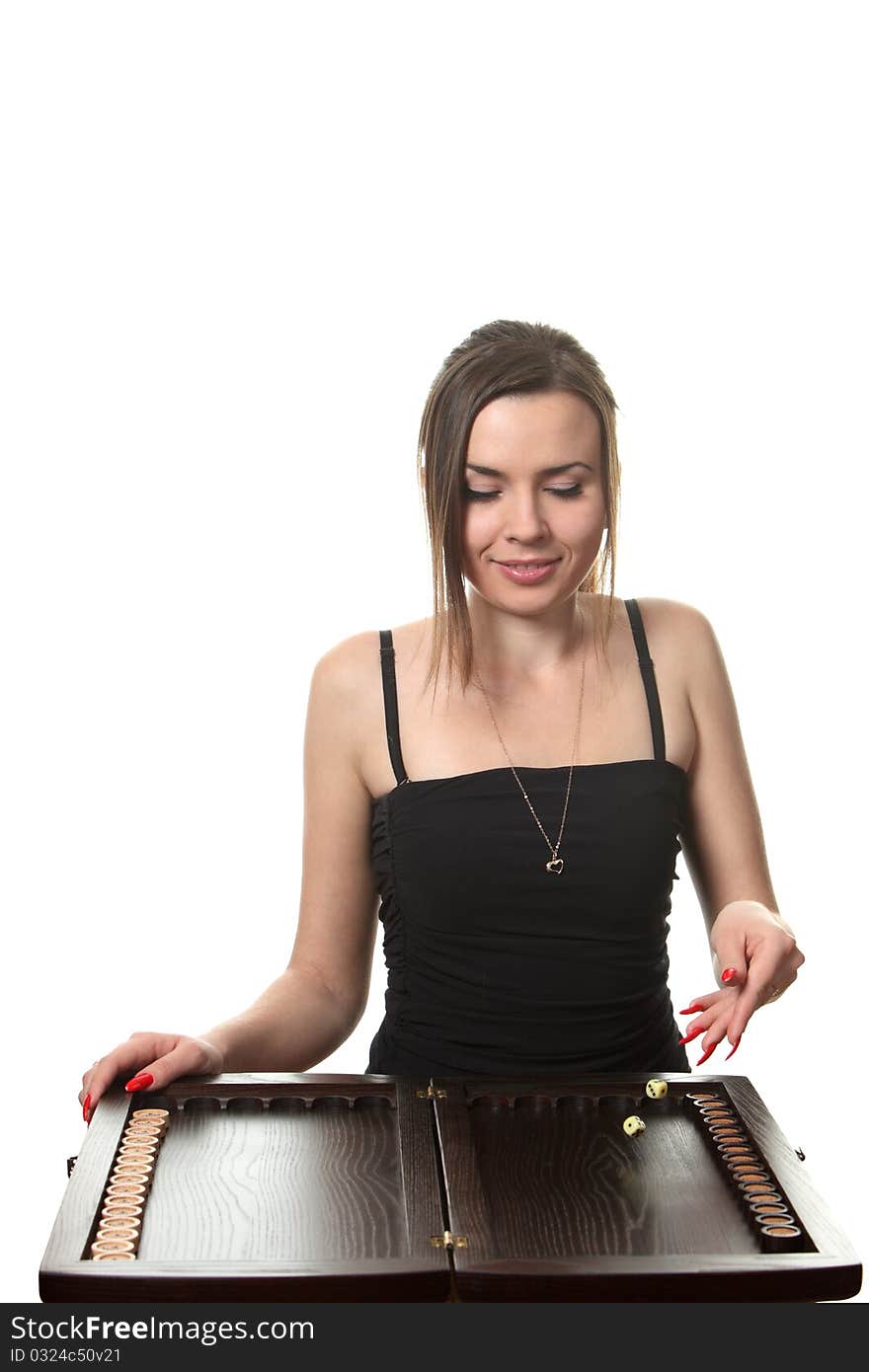 Woman play backgammon