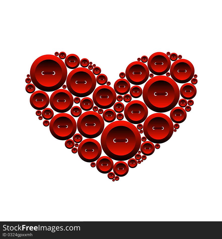 Red heart of buttons. Vector illustration