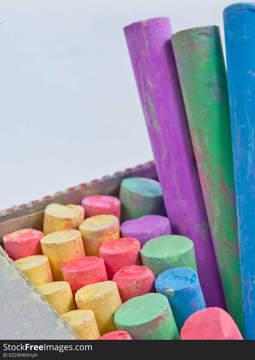 Colored chalks in a box