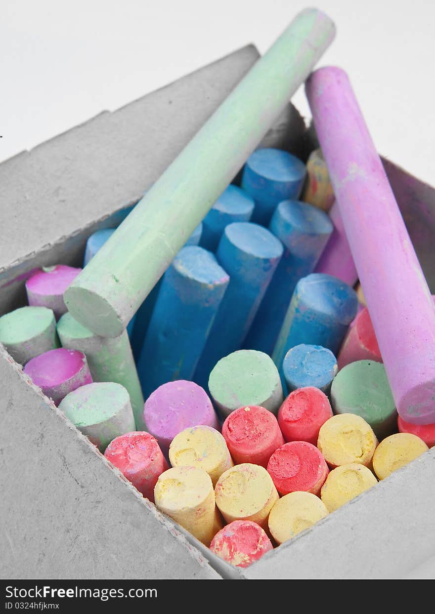 Colored chalks in a box