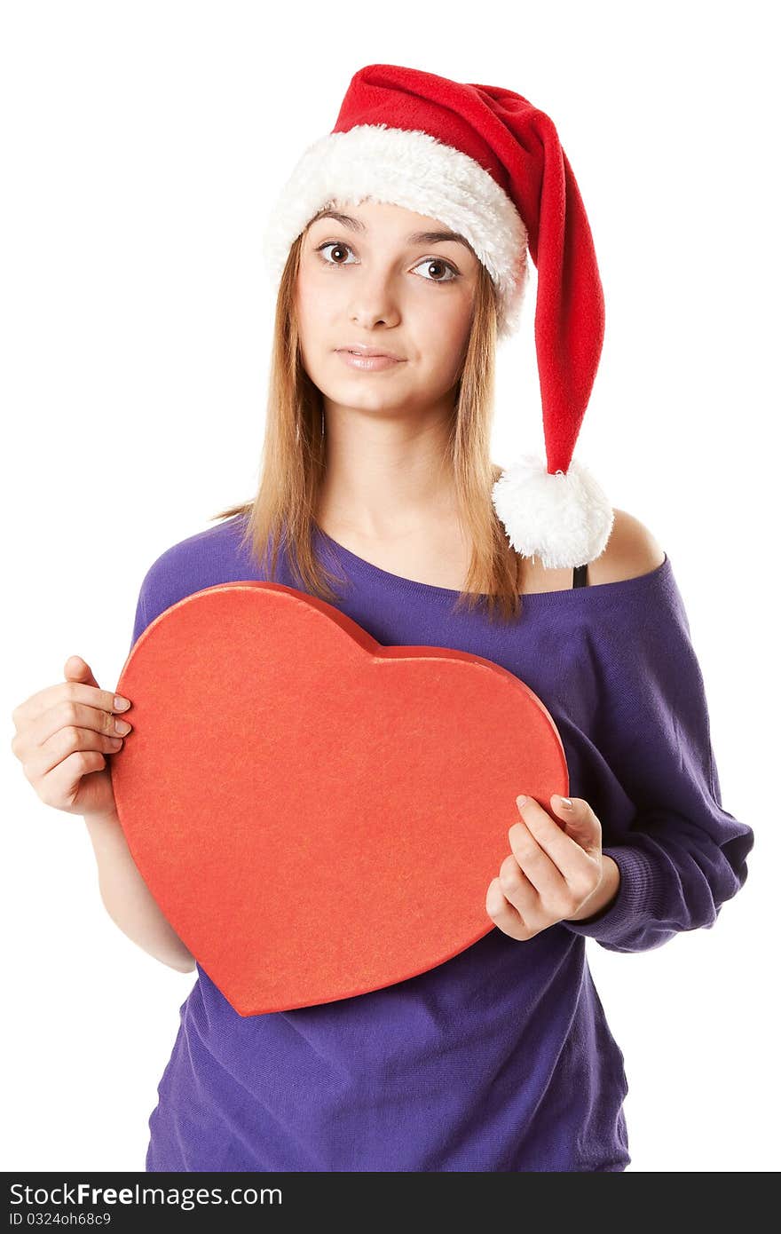 Beautiful Girl In Red Santa Hat