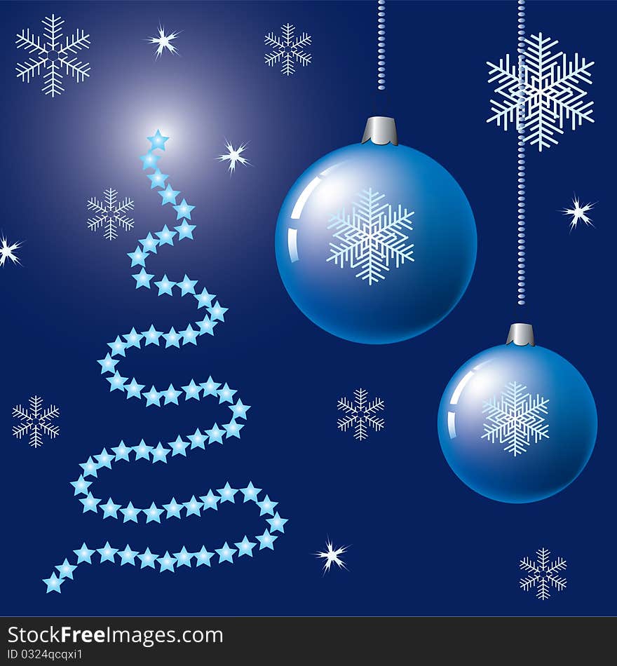 Christmas background with balls snowflakes and stars on a blue background. Christmas background with balls snowflakes and stars on a blue background.