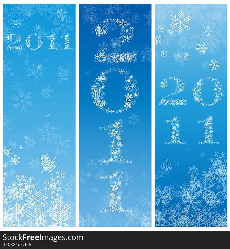 New Year 2011 blue banners with snowflakes