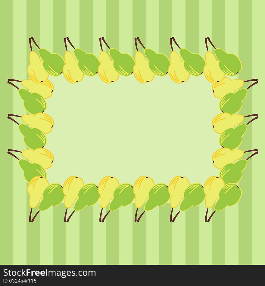 Frame with pears on green background