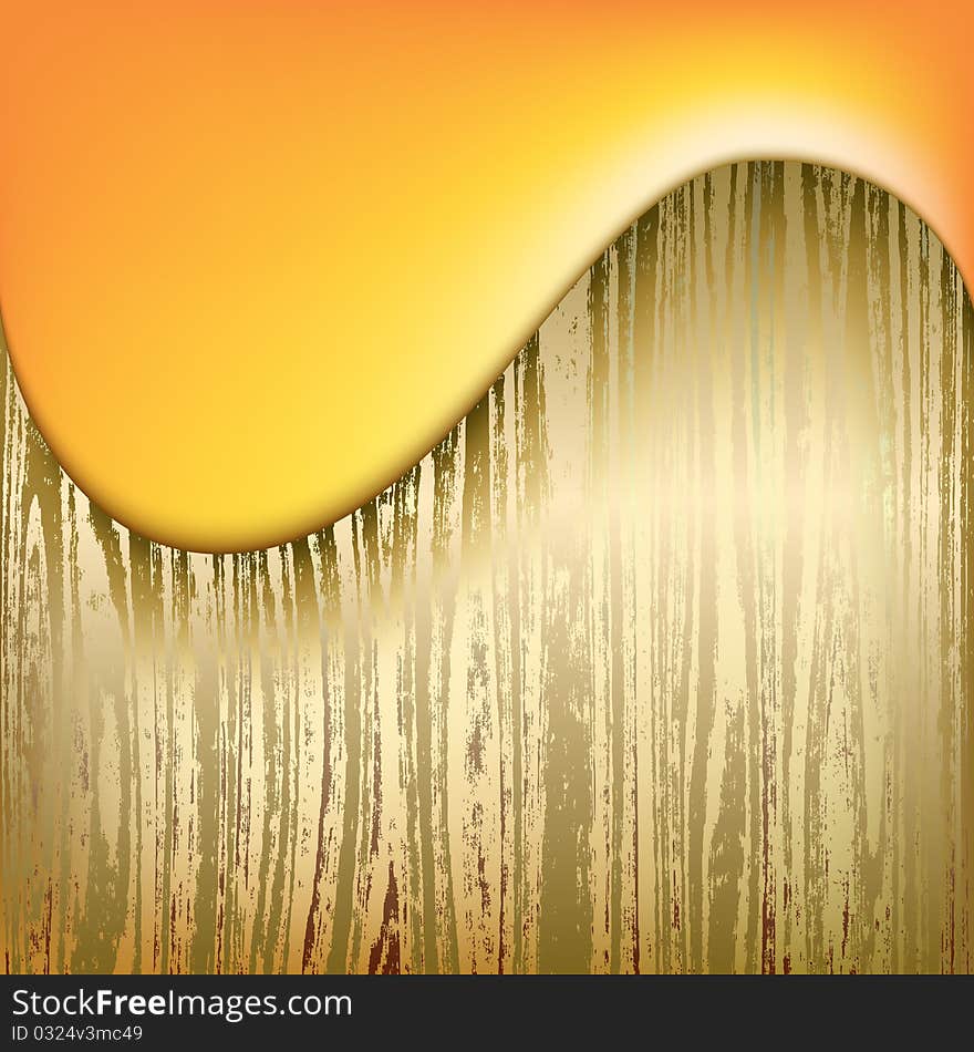 Abstract background wooden plank and orange wave