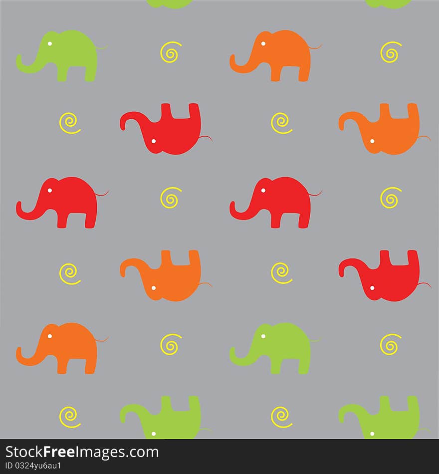 Funny seamless background with colorful cute elephants on grey. Funny seamless background with colorful cute elephants on grey.