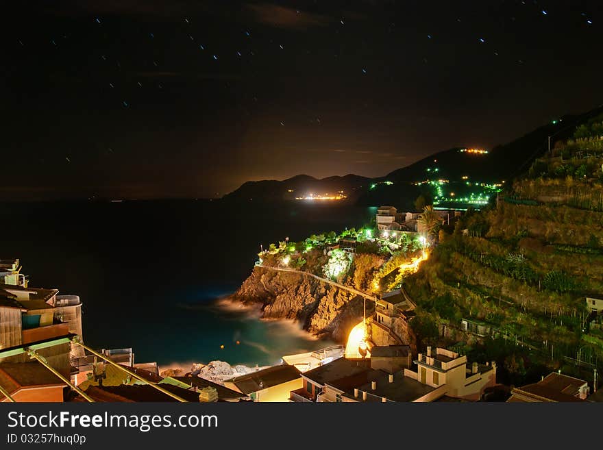 Beatiful Italy seacoast at the night with night illumination