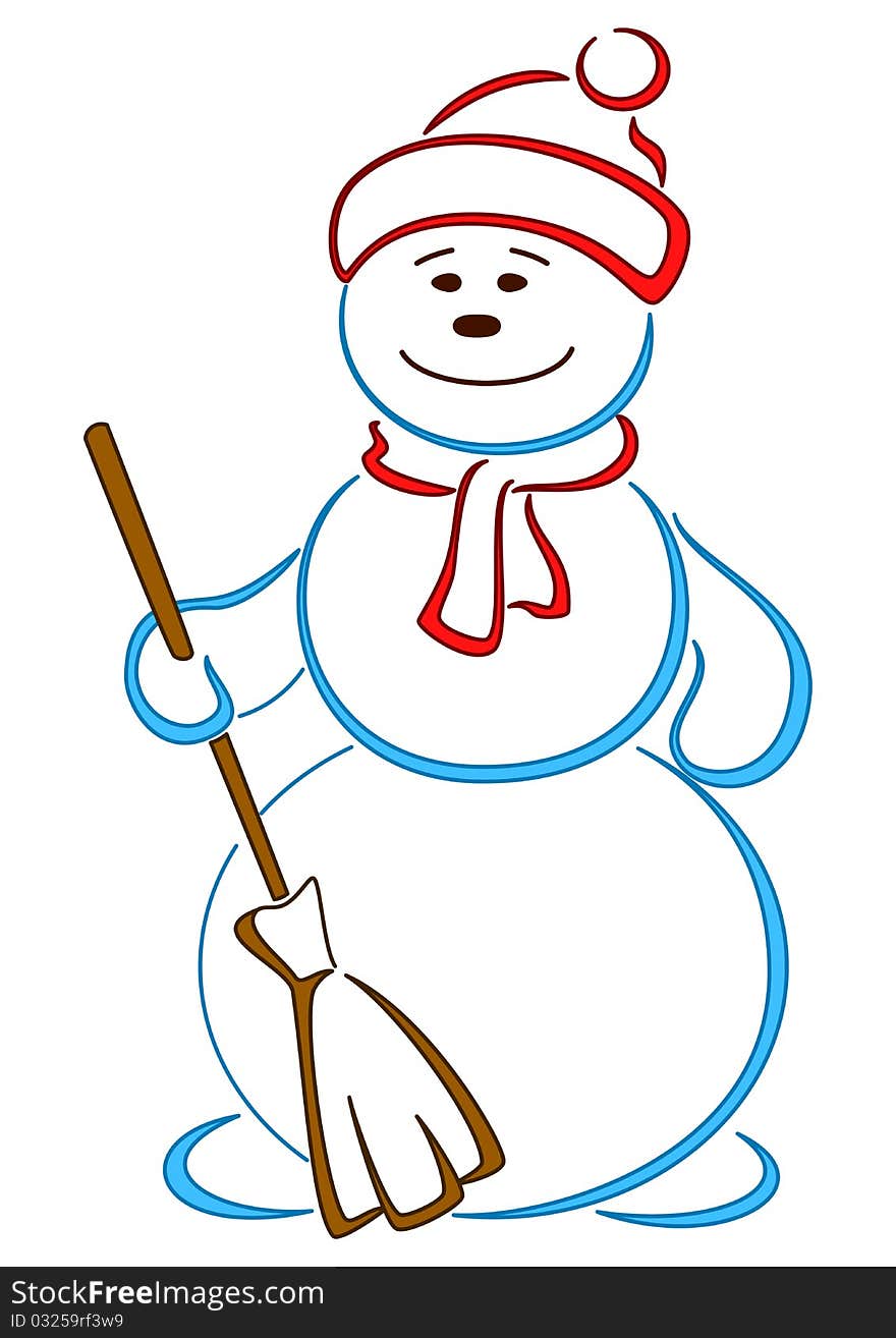 Snowball In A Cap With A Broom