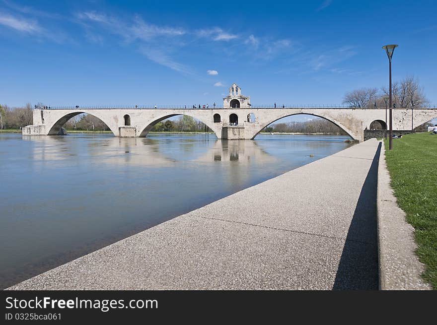 Avignon bridge and Rhone river, France