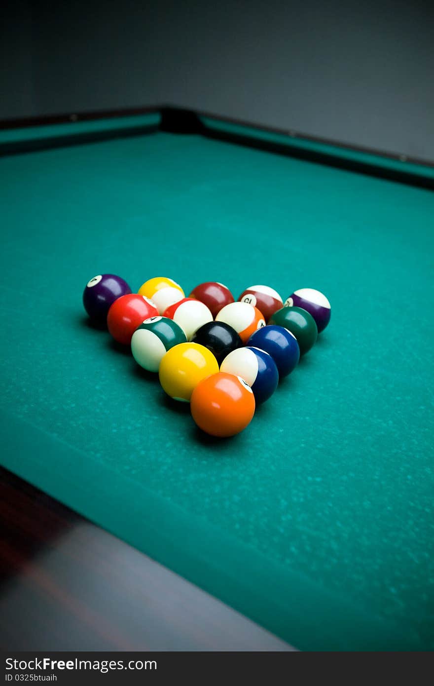 Billiard table and balls.