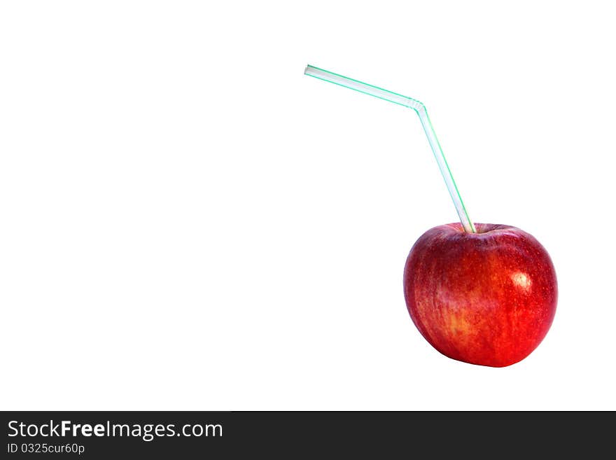 Red apple with a drinking straw. Red apple with a drinking straw