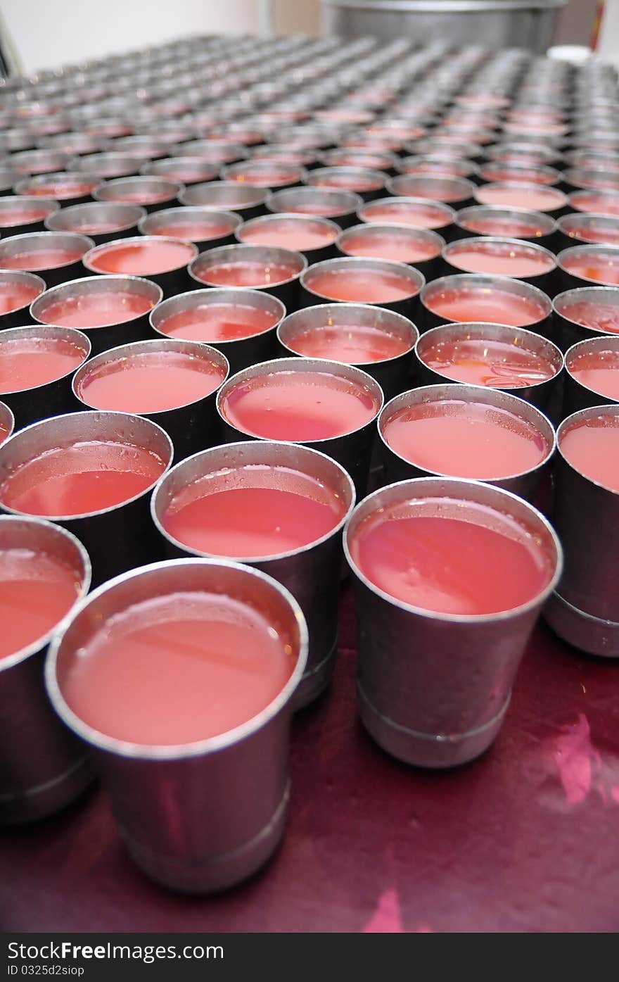 Rows of drinking water on a wedding reception