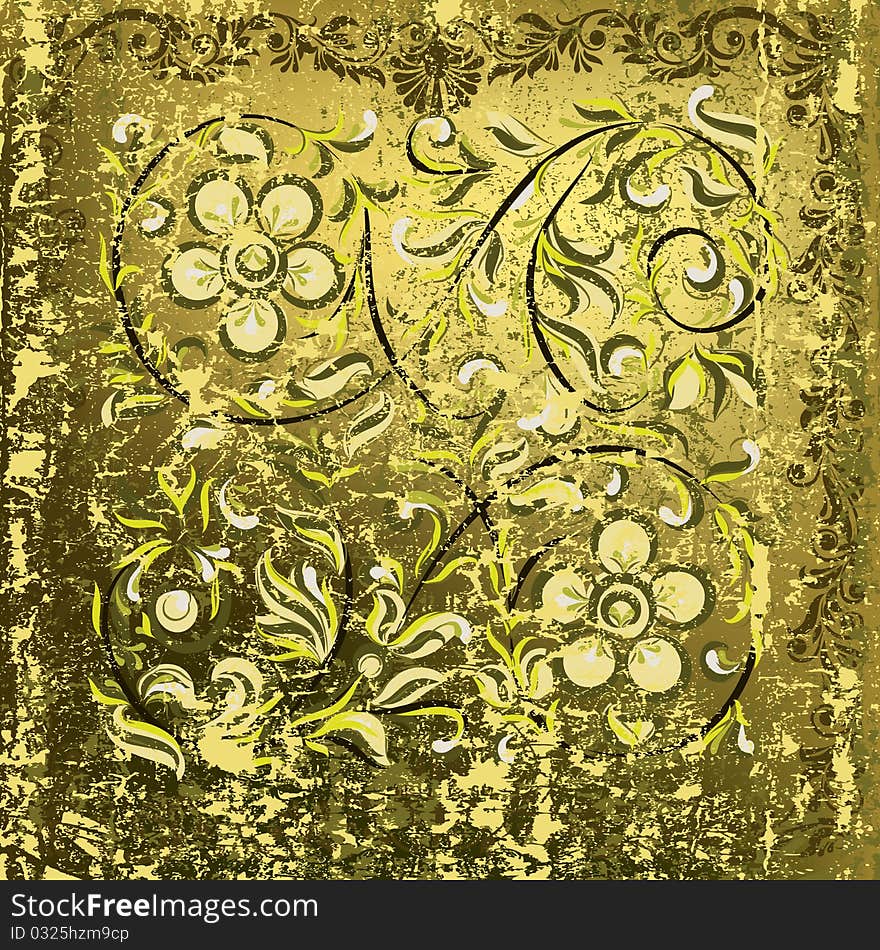 Abstract floral ornament on green background