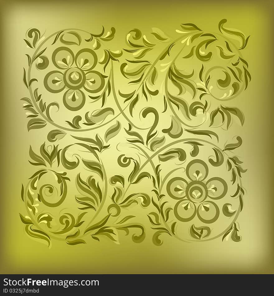 Abstract gold background with floral ornament