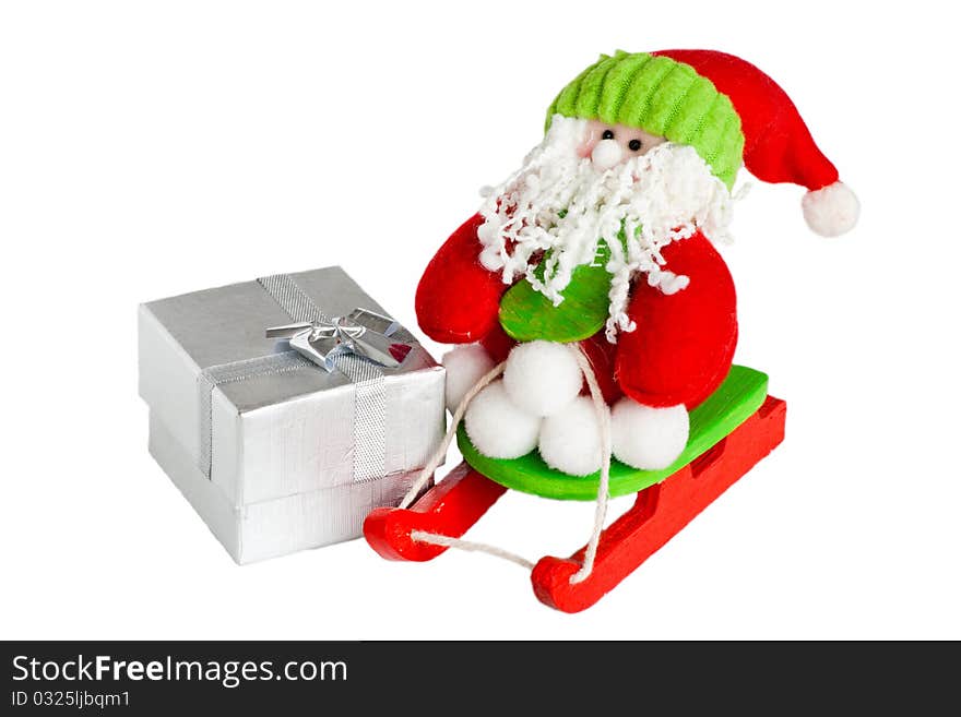 Santa with present isolated on a white background