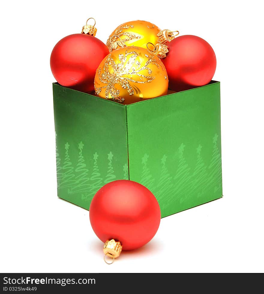 Christmas balls in gift box. Christmas balls in gift box