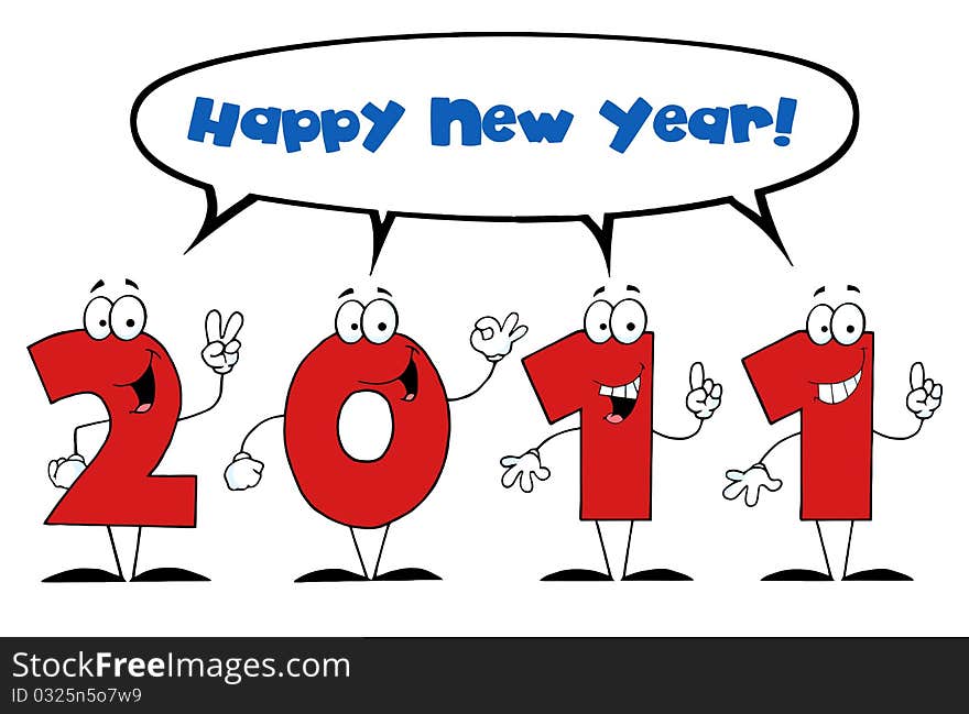 2011 Year cartoon character with speech bubble and text. 2011 Year cartoon character with speech bubble and text