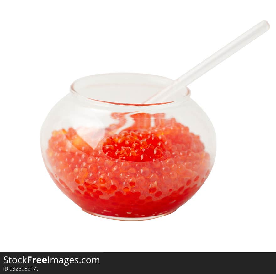 Jar with salmon caviar