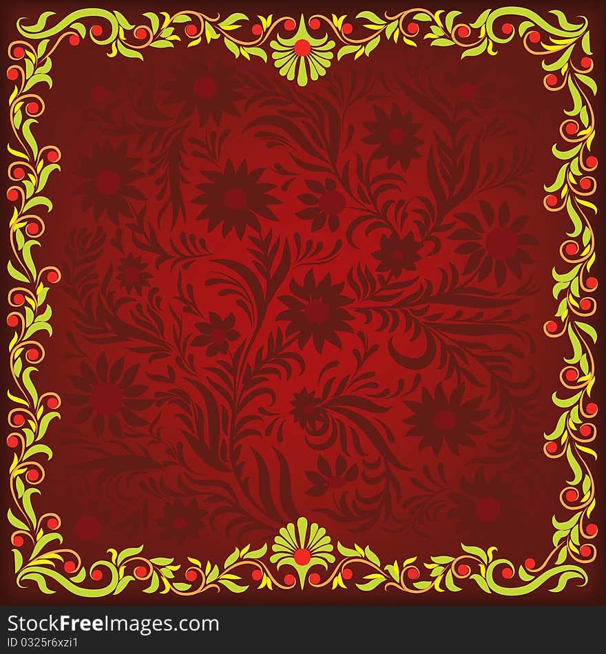 Abstract red background with floral ornament