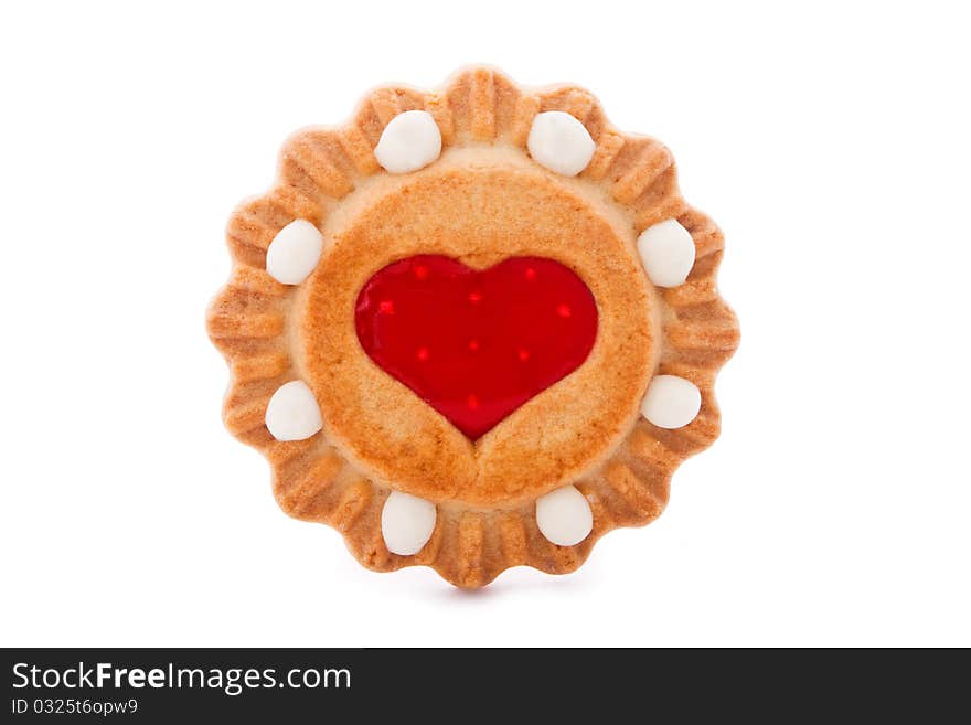 Close up shot of red cookie isolated on white