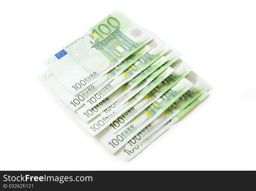 Banknotes of euro isolated on a white background. Banknotes of euro isolated on a white background