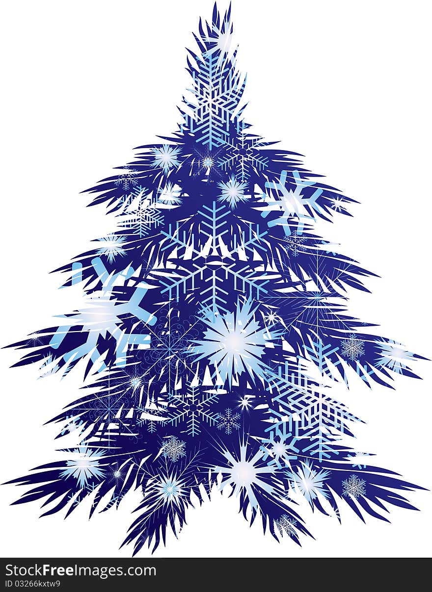 Christmas tree, decorated with snowflakes.