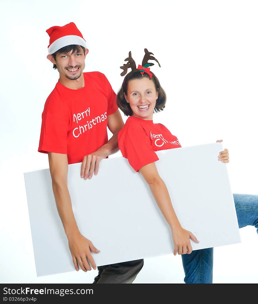 Isolated happy christmas couple