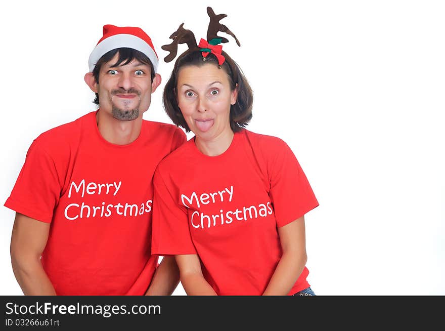 Isolated Happy Christmas Couple Hamming