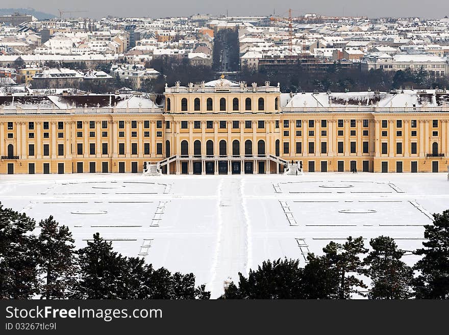 Schönbrunn Palace with snow