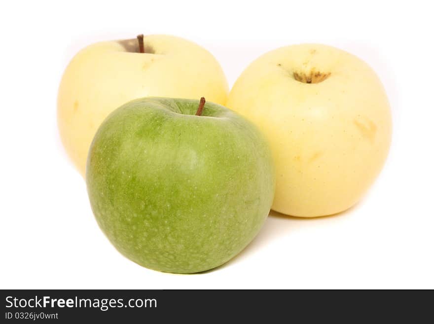 Three 3 apples on white bacground