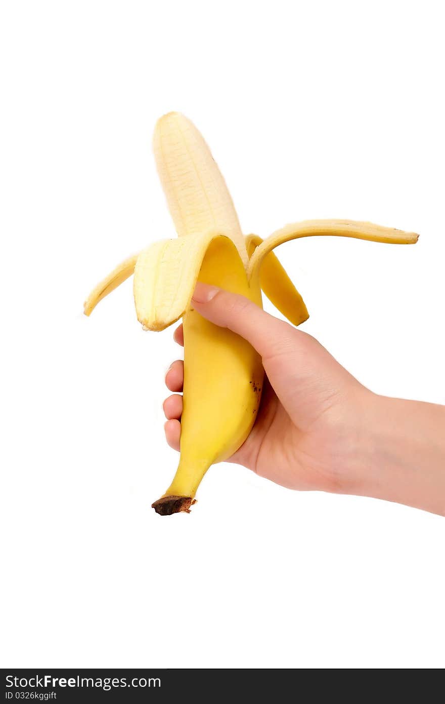 Banana hand white background studio