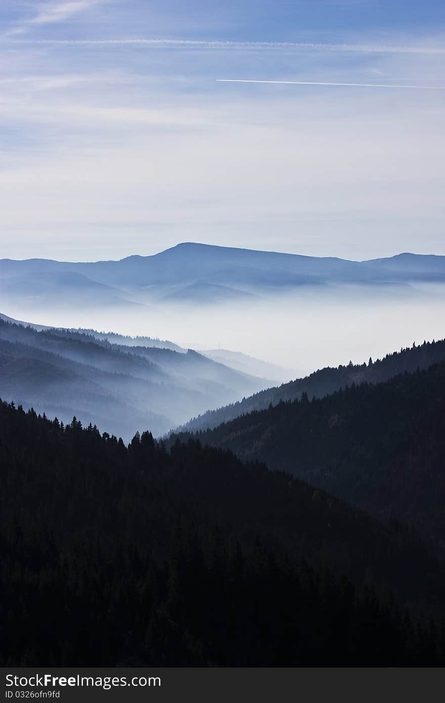 Mystic valley covered with fog. Mystic valley covered with fog