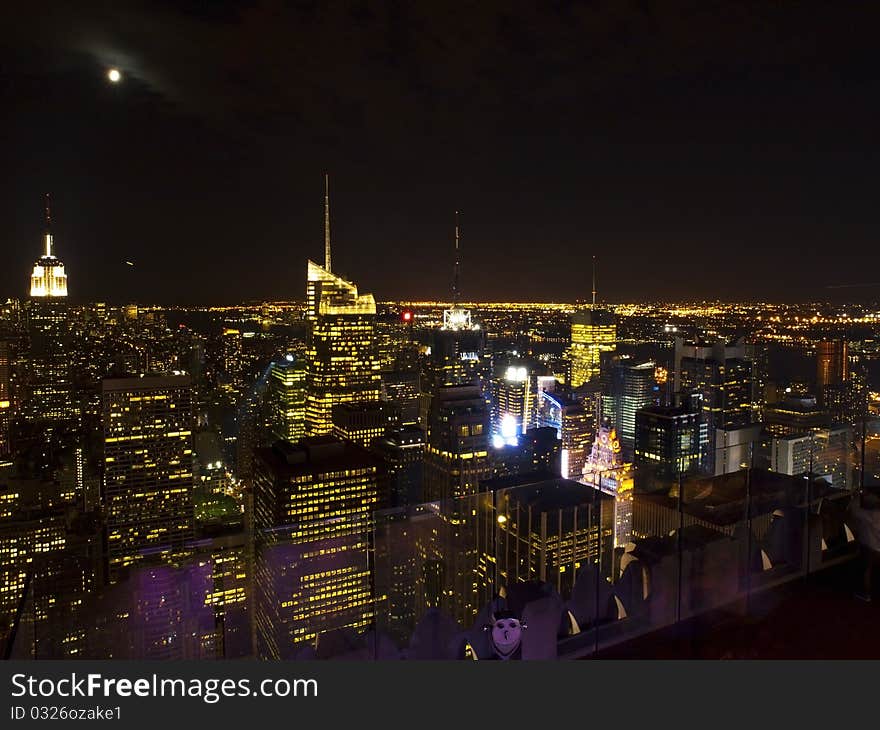 Manhattan Skyline at night from the Rockefeller Center Observation Deck