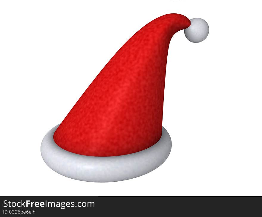 3d red santa hat on white background. 3d red santa hat on white background