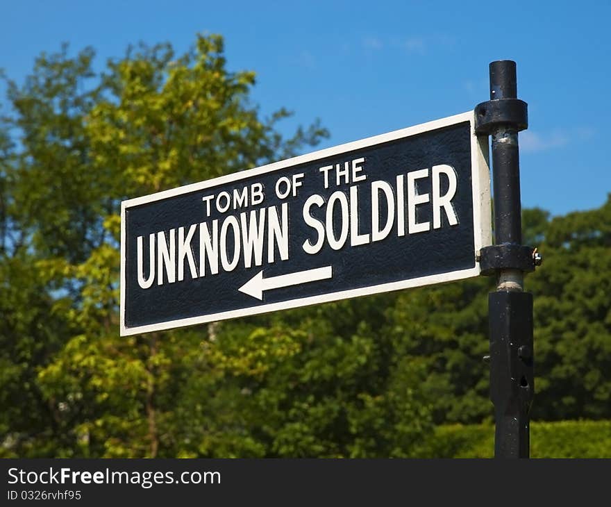 Unknown Soldier Tomb Sign in Arlington Cemetery