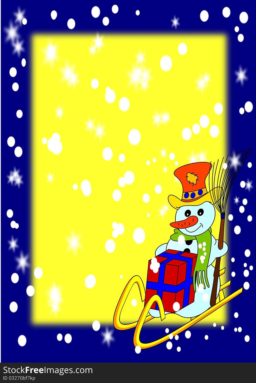 Frame With Snowman On Sled