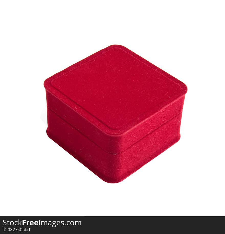 Closed red gift box on white background