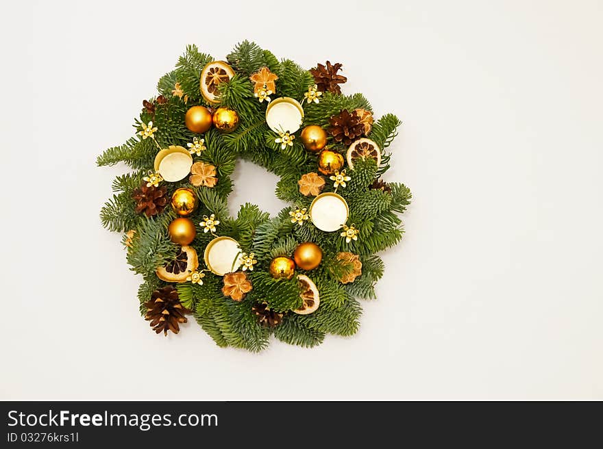 Christmas advent wreath with candles and advent decoration. Christmas advent wreath with candles and advent decoration