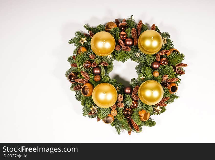 Christmas advent wreath with candles and advent decoration. Christmas advent wreath with candles and advent decoration