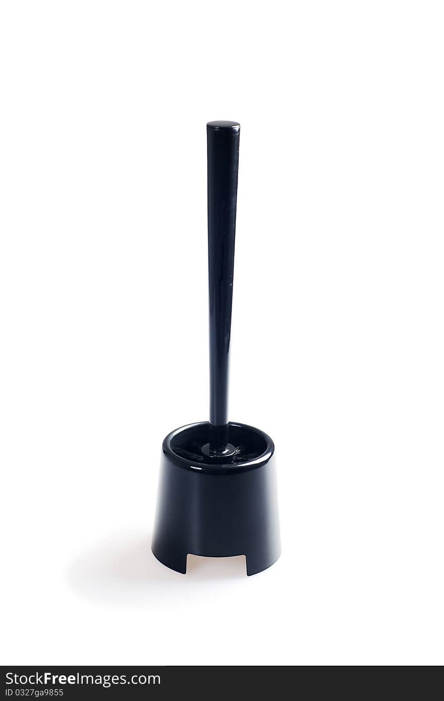 Close-up of a black toilet brush. Isolated over white blackground. Close-up of a black toilet brush. Isolated over white blackground.