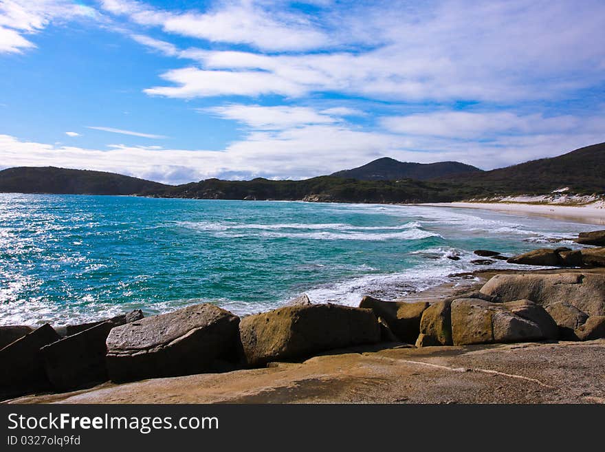 Norman bay in wilson's prom, in australia.