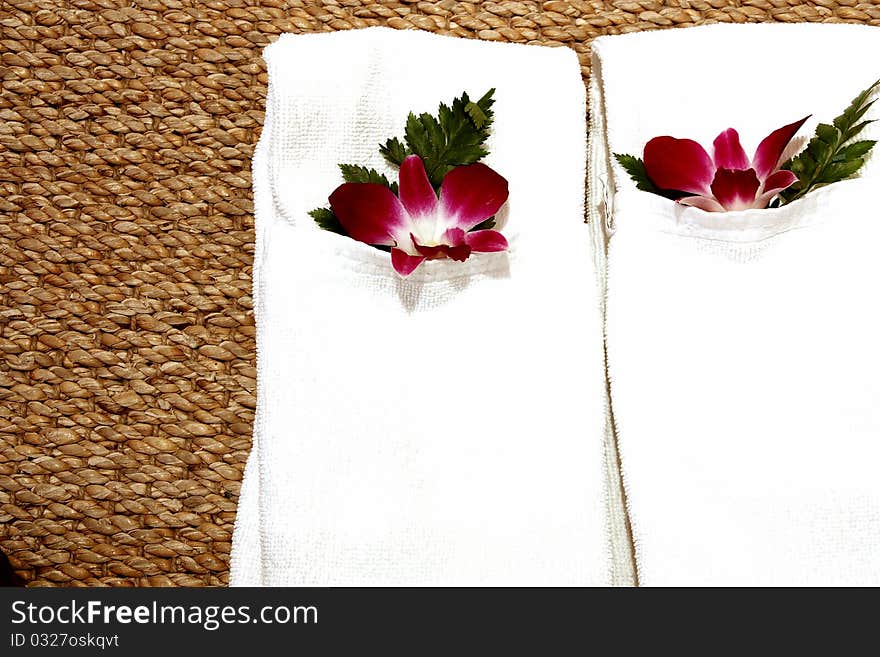 A towel decorated orchid flower.